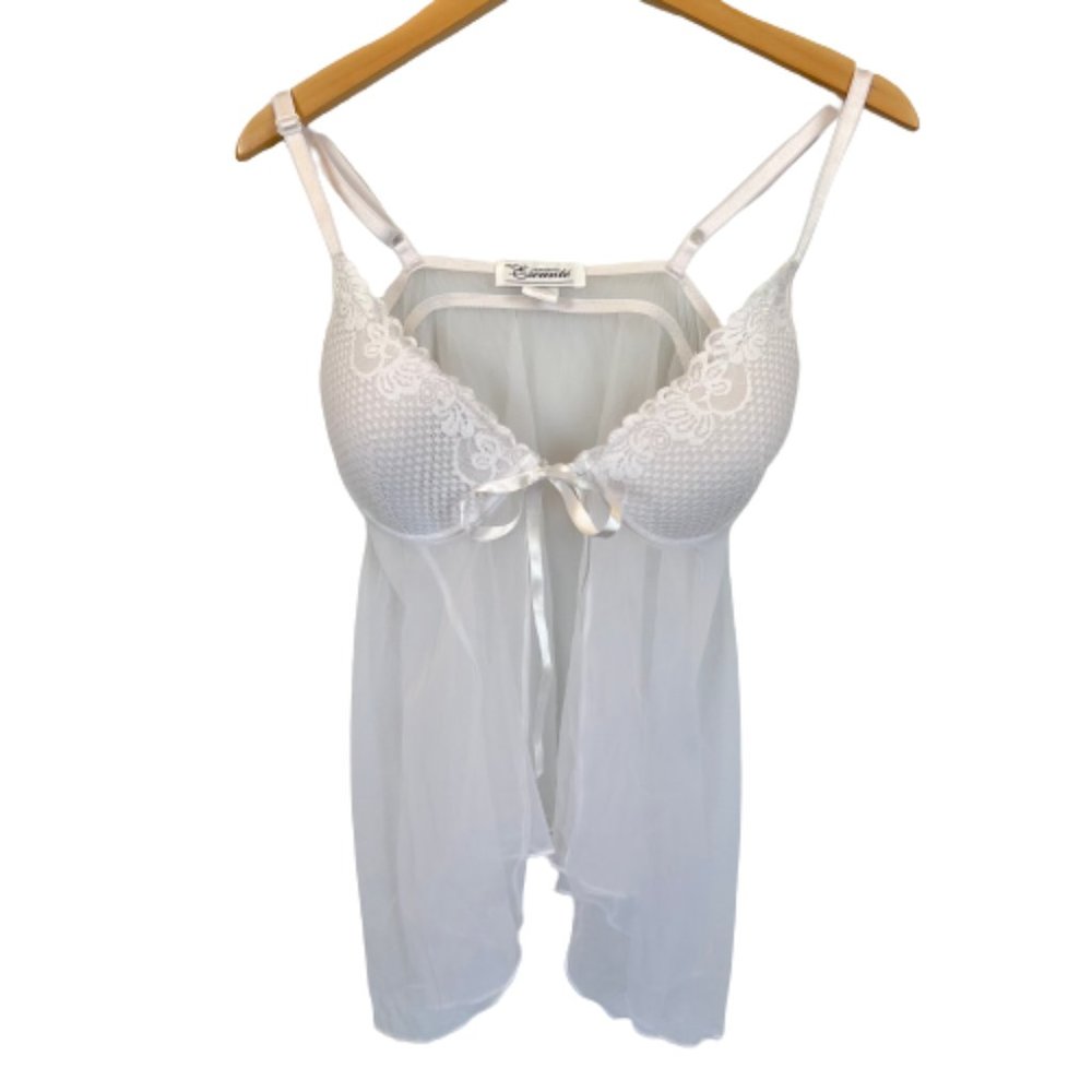 Escante Collection White Ribbon Tie Front Babydoll Nighty Negligee Size Large